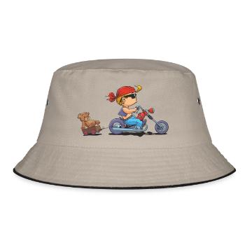 CD - Baby Biker mit Teddy Bär Anhänger - Kinder - Bucket Hat - Khaki/Schwarz - Vorne