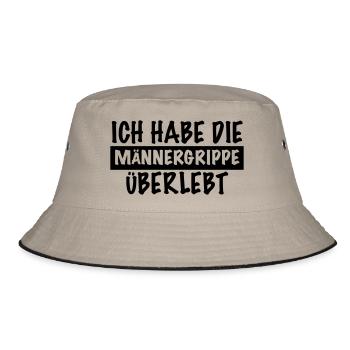lustiger Spruch MÄNNERGRIPPE ÜBERLEBT kranker Mann - Bucket Hat - Khaki/Schwarz - Vorne