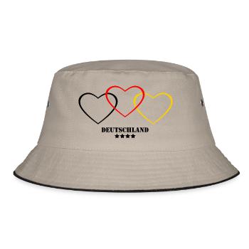Fanshirt Deutschland Herz Flagge - Bucket Hat - Khaki/Schwarz - Vorne