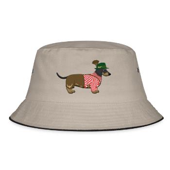 Der bayerische Dackel rot-weißes Hemd - Bucket Hat - Khaki/Schwarz - Vorne