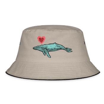 Whale Whales Sea Fish Water Sea Animal Sperm Whale Heart - Bucket Hat - khaki/black - Front
