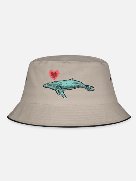 Wal Wale Meer Fisch Wasser Meerestier Pottwal Herz - Bucket Hat - Khaki/Schwarz - Vorne