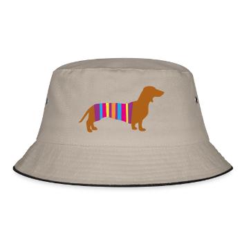 Dachshund Stripe Dog Dog Breed Dog Dog Walk Bello Fan - Bucket Hat - khaki/black - Front