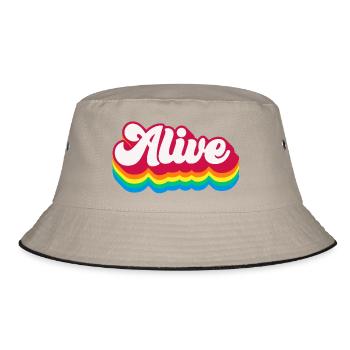 Alive – Retro Rainbow 70s - Bucket Hat - Khaki/Schwarz - Vorne