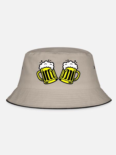 Bier Bierkrug Prost Comic - Bucket Hat - Khaki/Schwarz - Vorne