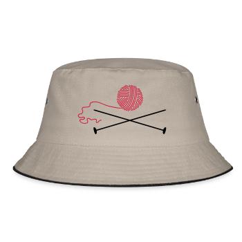 Wollknäuel mit Nadeln / wool 'n knitting needle ( - Bucket Hat - Khaki/Schwarz - Vorne