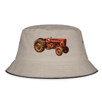 roter Traktor Oldtimer - Bucket Hat - Khaki/Schwarz - Vorne