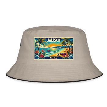 Jalisco Mexiko Strand Palmen Design - Bucket Hat - Khaki/Schwarz - Vorne