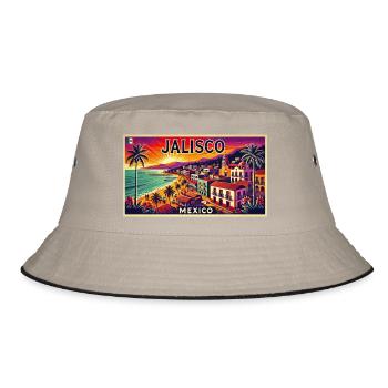 Jalisco Mexiko Strand Palmen Design - Bucket Hat - Khaki/Schwarz - Vorne