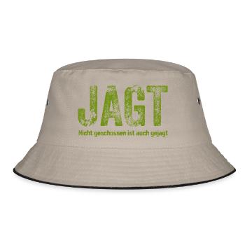 Schriftzug Jagt mit detailreichem Muster - Bucket Hat - Khaki/Schwarz - Vorne