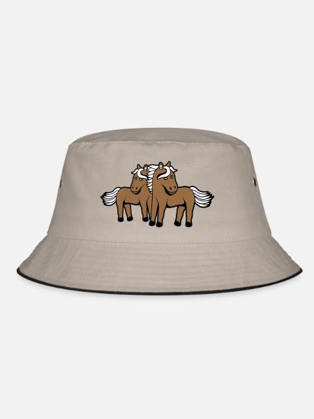 2 Horses Man Woman Lovers Friends Love Team - Bucket Hat - khaki/black - Front