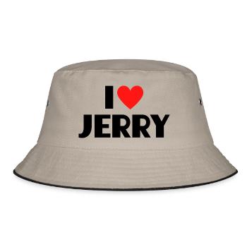 I Love Jerry Red Heart Love Fan Gift - Bucket Hat - khaki/black - Front