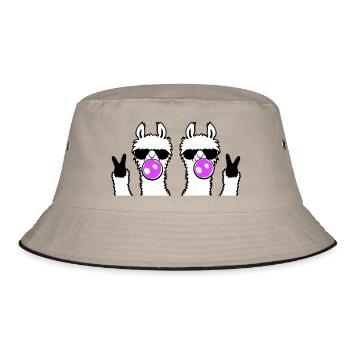 Two Llamas Bubblegum Sunglasses Peace Sign Cute - Bucket Hat - khaki/black - Front