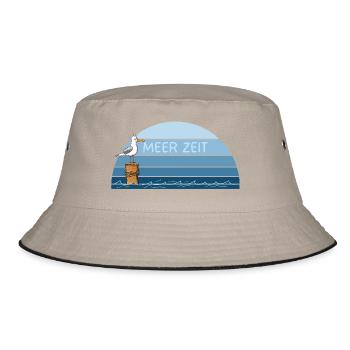 Meer Zeit Möwe Küste Nordsee Ostsee Maritim - Bucket Hat - Khaki/Schwarz - Vorne
