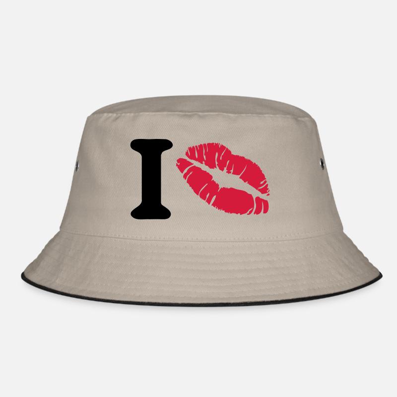 i love - Bucket Hat - Khaki/Schwarz
