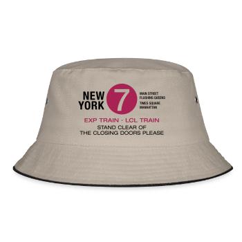 New York City U-Bahn Subway 7 Manhattan Queens NYC - Bucket Hat - Khaki/Schwarz - Vorne