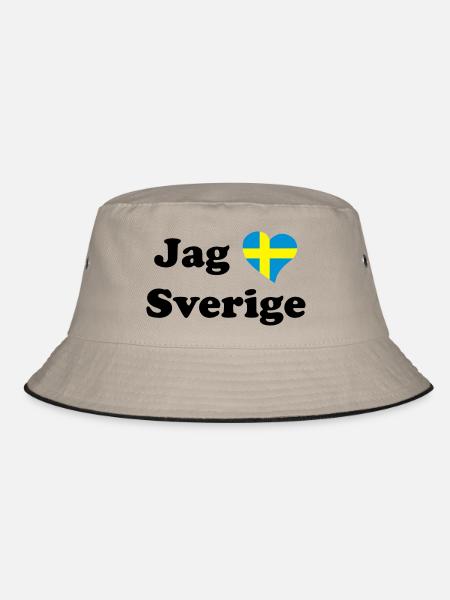 Jag älskar Sverige - Ich liebe Schweden - Bucket Hat - Khaki/Schwarz - Vorne