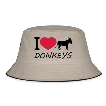 text i love love heart donkey horse pony small pack - Bucket Hat - khaki/black - Front