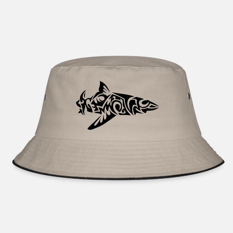 shark tribal shark fish mechant2 Bucket Hat