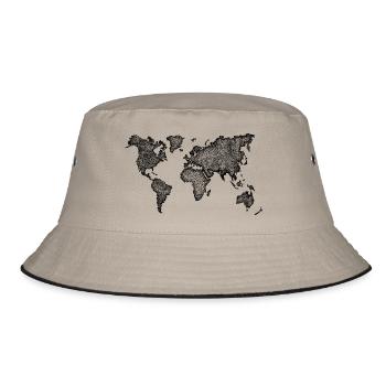 Weltkarte Handmade Dots Dot Painting schwarz - Bucket Hat - Khaki/Schwarz - Vorne