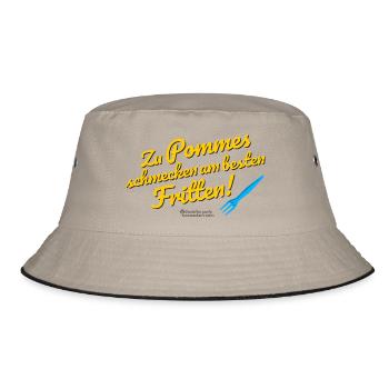 Witziges Spruchdesign mit Pommes und Frittens - Bucket Hat - Khaki/Schwarz - Vorne