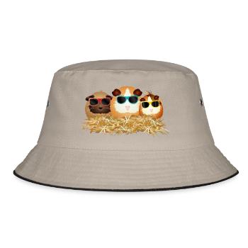 coole Meerschweinchen Gruppe mit Sonnenbrillen - Bucket Hat - Khaki/Schwarz - Vorne