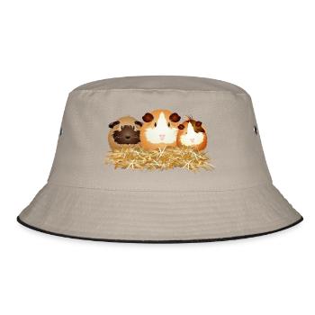 Drei süße Meerschweinchen im Stroh – Freunde - Bucket Hat - Khaki/Schwarz - Vorne