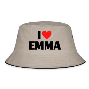 I Love Emma Red Heart Love Fan Gift - Bucket Hat - khaki/black - Front