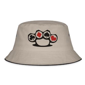 Poker Karten Cannasta Rommy Skat Hearts - Bucket Hat - Khaki/Schwarz - Vorne