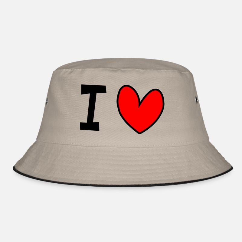 I love - Bucket Hat - Khaki/Schwarz