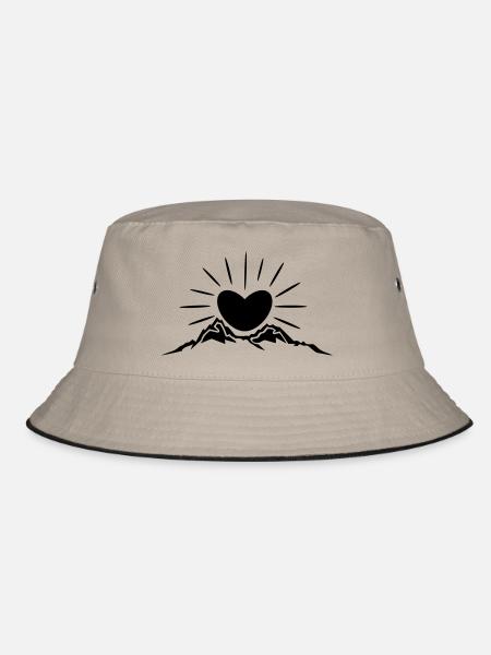 Natur - Berge Herz Sonne - Bucket Hat - Khaki/Schwarz - Vorne