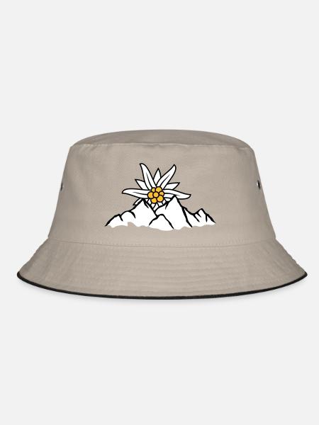 Sonne Bergblume Edelweiss - Bucket Hat - Khaki/Schwarz