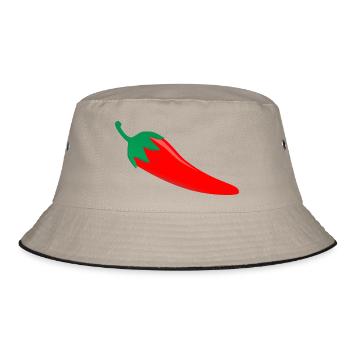 Lustiges Hot Chilli T-Shirt - Bucket Hat - Khaki/Schwarz - Vorne