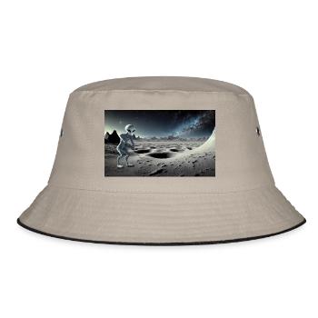 grey alien on the moon surface – playing golf - Bucket Hat - khaki/black - Front
