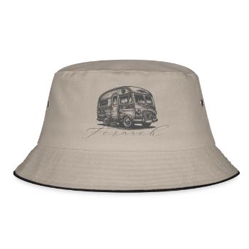 Retro Campervan "Fernweh" - Bucket Hat - Khaki/Schwarz - Vorne