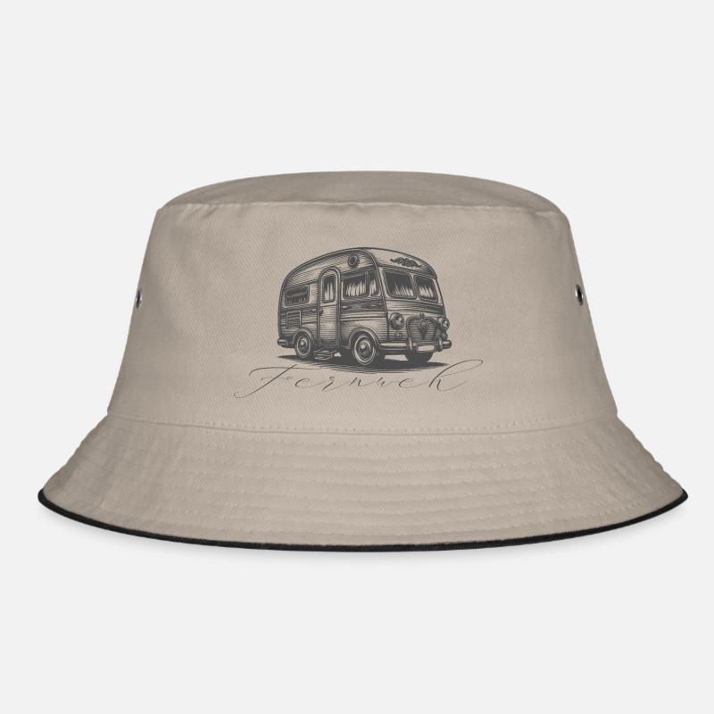 Retro Campervan "Fernweh" - Bucket Hat - Khaki/Schwarz