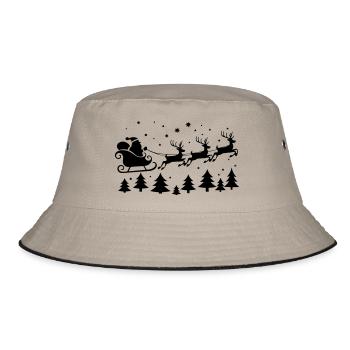 Weihnachtsmann Schlitten Rentiere Santa Silhouette - Bucket Hat - Khaki/Schwarz - Vorne