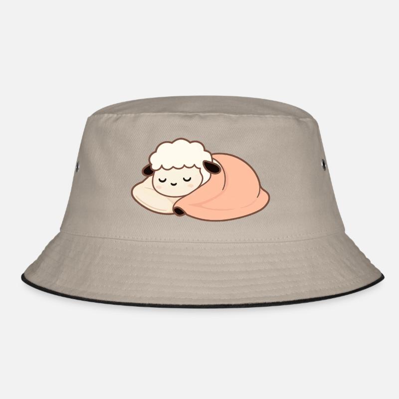 Sleeping Sheep with Pillow – gentle, calm - Bucket Hat - khaki/black