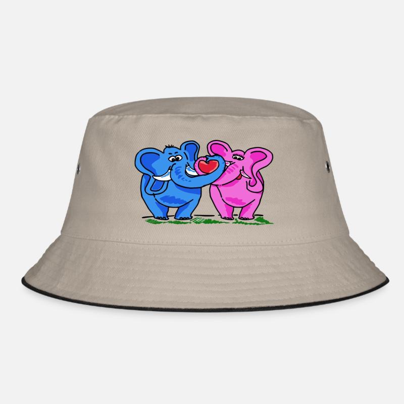 2 Funny cute cute elephants in comic style - Bucket Hat - khaki/black