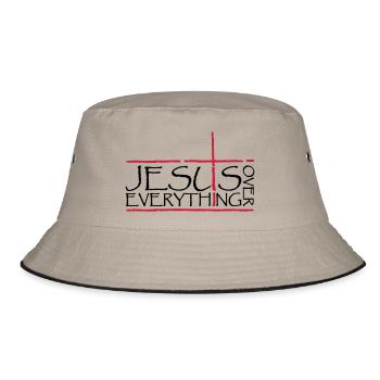 Jesus Over Everything - Bucket Hat - Khaki/Schwarz - Vorne