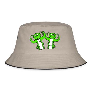 2 caterpillars bodybuilder team muscle building friends cute - Bucket Hat - khaki/black - Front