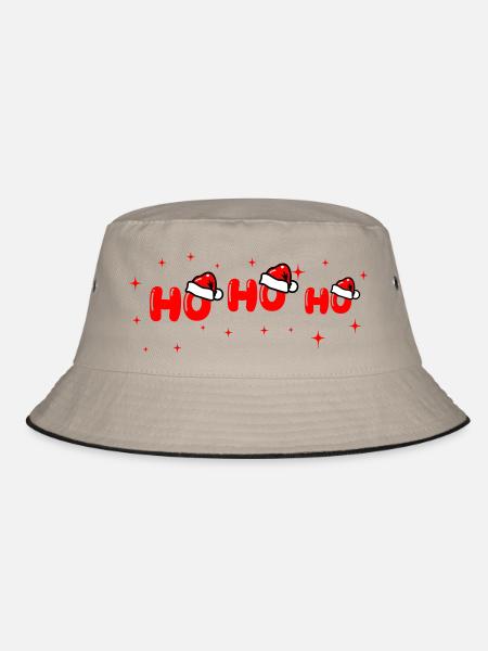 Ho Ho Ho Santa Schriftzug - Bucket Hat - Khaki/Schwarz - Vorne