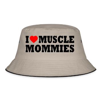 I love muscle mommies - Bucket Hat - Khaki/Schwarz - Vorne