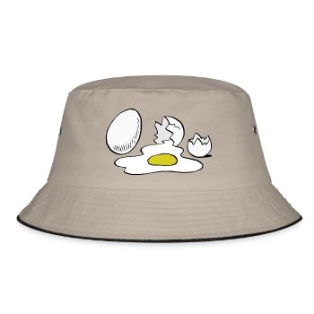 Eier,Ei,kaputt - Bucket Hat - Khaki/Schwarz - Vorne