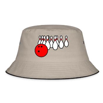 Bowlingkugel mit Pins - Bucket Hat - Khaki/Schwarz - Vorne
