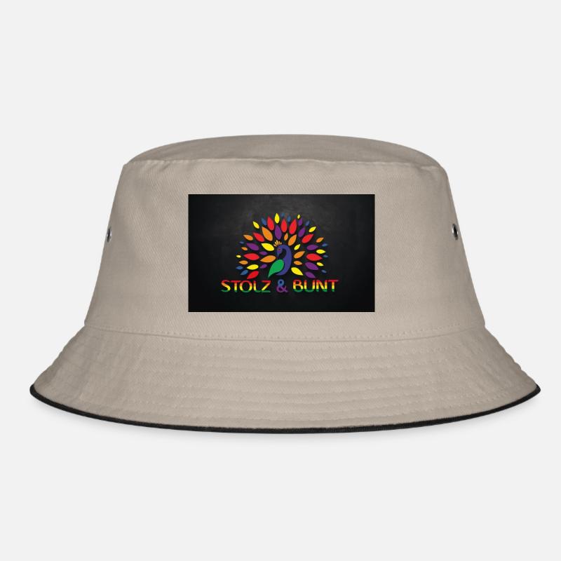 Pfau - stolz und bunt - Bucket Hat - Khaki/Schwarz
