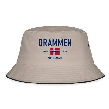 Drammen - Norwegen - Koordinaten - Flagge - Bucket Hat - Khaki/Schwarz - Vorne