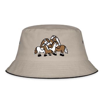 4 Horses Family Kids Mom Dad Father Mom Cute - Bucket Hat - khaki/black - Front