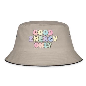 Good Energy Only Spruch Positive Vibes Motiv - Bucket Hat - Khaki/Schwarz - Vorne