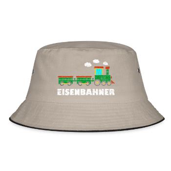 Eisenbahner Kinder Lokomotive Eisenbahn - Bucket Hat - Khaki/Schwarz - Vorne